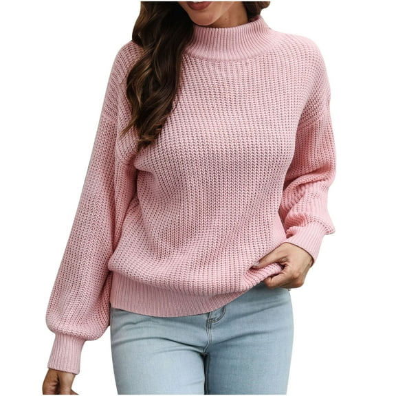 Women's Casual Long Sleeve Sweaters Loose Crewneck Cable Knit Pullover Solid Color Basic Jumper Tops
