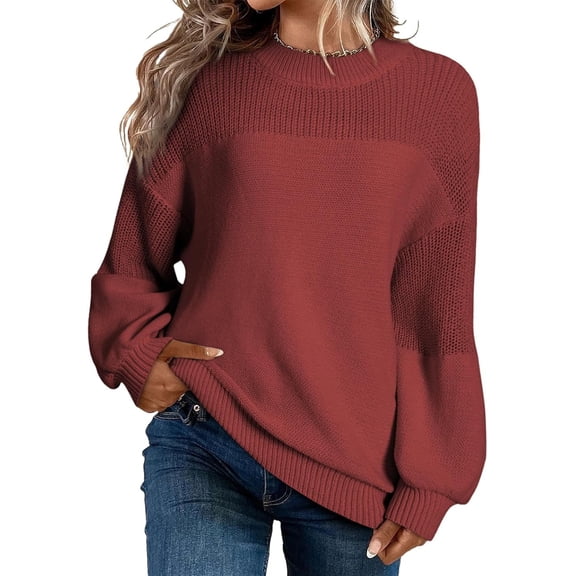 Women's Casual Long Sleeve Sweaters Loose Crewneck Knit Solid Pullover Sweater Jumper Tops