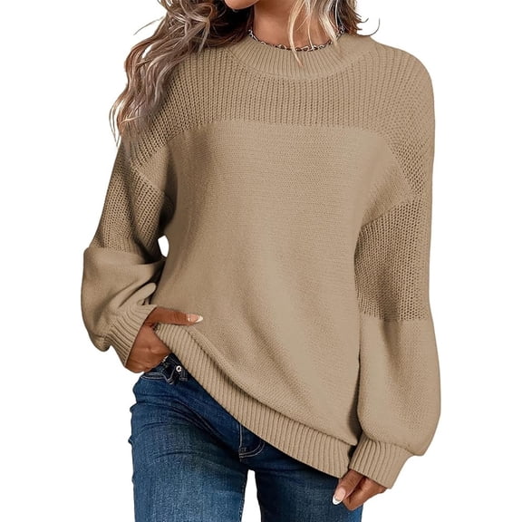 Women's Casual Long Sleeve Sweaters Loose Crewneck Knit Solid Pullover Sweater Jumper Tops