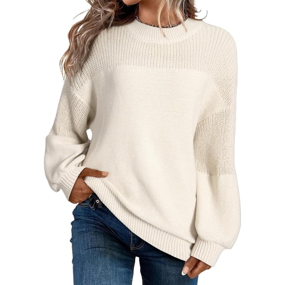 Women's Casual Long Sleeve Sweaters Loose Crewneck Knit Solid Pullover Sweater Jumper Tops