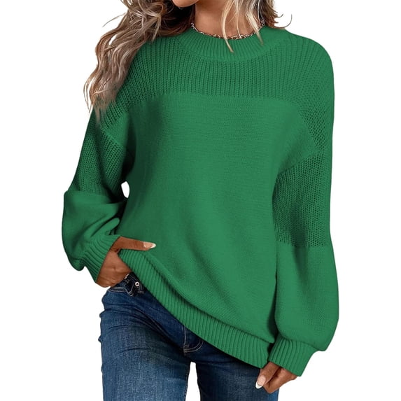 Women's Casual Long Sleeve Sweaters Loose Crewneck Knit Solid Pullover Sweater Jumper Tops