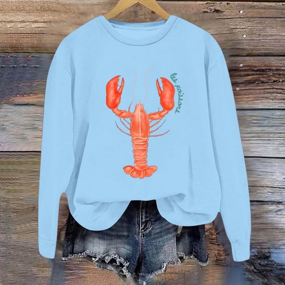 Women's Casual Long Sleeve Sweatshirts Lobster Printed Crew Neck Pullover Comfy Tops Fall Fashion Outfits Winter Clothes 2025