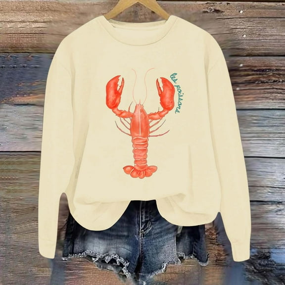 Women's Casual Long Sleeve Sweatshirts Lobster Printed Crew Neck Pullover Comfy Tops Fall Fashion Outfits Winter Clothes 2025