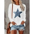 thumbnail image 1 of Women's Casual Long Sleeve T-Shirt with Blue Star Print - Relaxed Fit Round Neck Machine Washable All-Season Top, Ladies T Shirts Allseason Clothing Comfortable Wear, 1 of 7