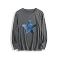 thumbnail image 1 of Women's Casual Long Sleeve T-Shirt with Blue Star Print - Relaxed Fit Round Neck Machine Washable All-Season Top, Ladies T Shirts Allseason Clothing Comfortable Wear, 1 of 5