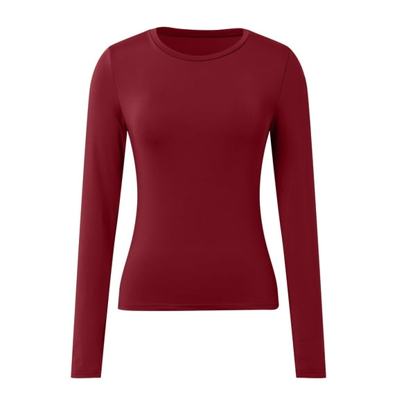 Women's Casual Long Sleeve T-Shirt - Solid Color Slim Fit Base Top, Round Neck Breathable Polyester Spandex (XS-XXL)