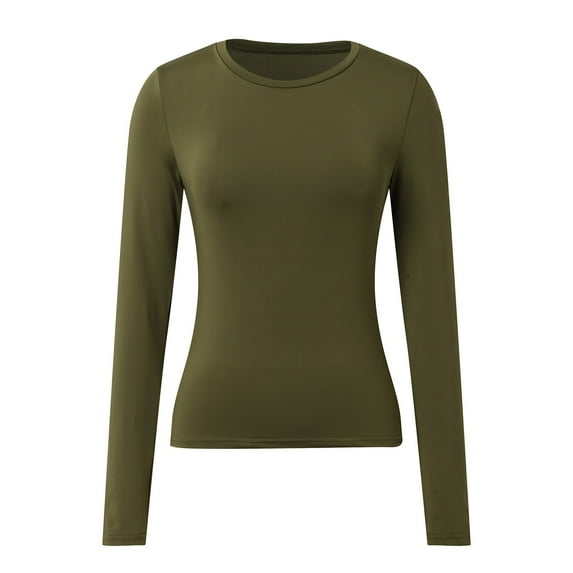 Women's Casual Long Sleeve T-Shirt - Solid Color Slim Fit Base Top, Round Neck Breathable Polyester Spandex (XS-XXL)