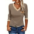thumbnail image 1 of Women's Casual Long Sleeve T-Shirt V Neck Color Block Loose Fit Tunic Top, 1 of 6