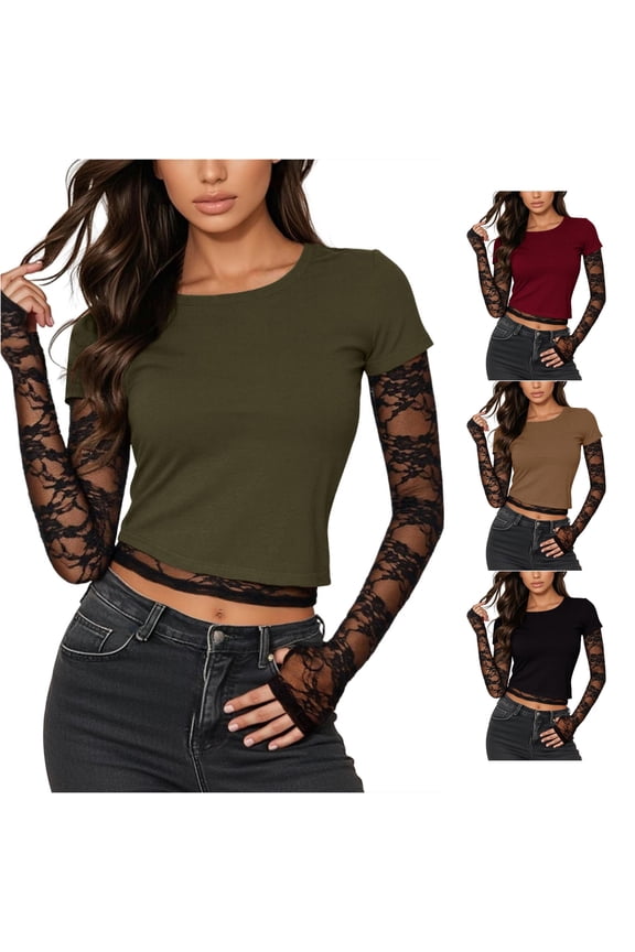 Women's Casual Long Sleeve T Shirt With Lace Detail For Daily Wear And Style Comfortable Versatile Top For All Seasons Designed For Everyday Green S