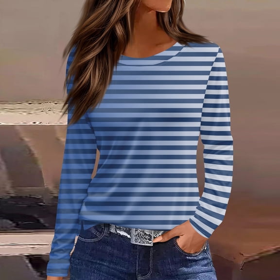 Women's Casual Long Sleeve T-Shirts Round Neck Cute Tunic Tops Basic Tees Blouses Business Work Tee TopBlue XL