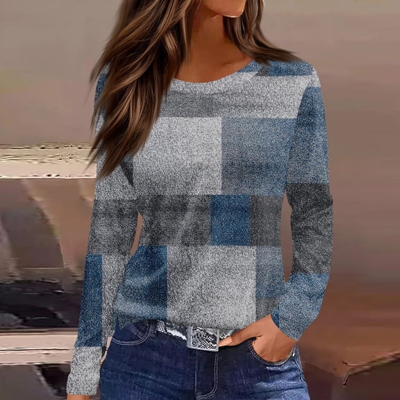 Women's Casual Long Sleeve T-Shirts Round Neck Cute Tunic Tops Basic Tees Blouses Business Work Tee TopLight Blue XL