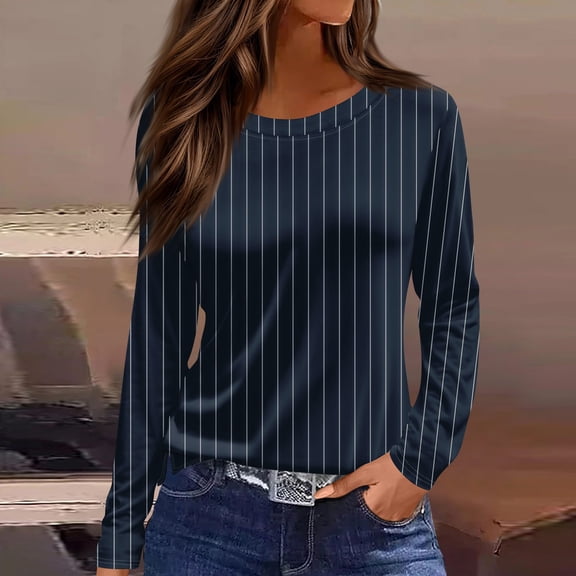 Women's Casual Long Sleeve T-Shirts Round Neck Cute Tunic Tops Basic Tees Blouses Business Work Tee TopNavy XL