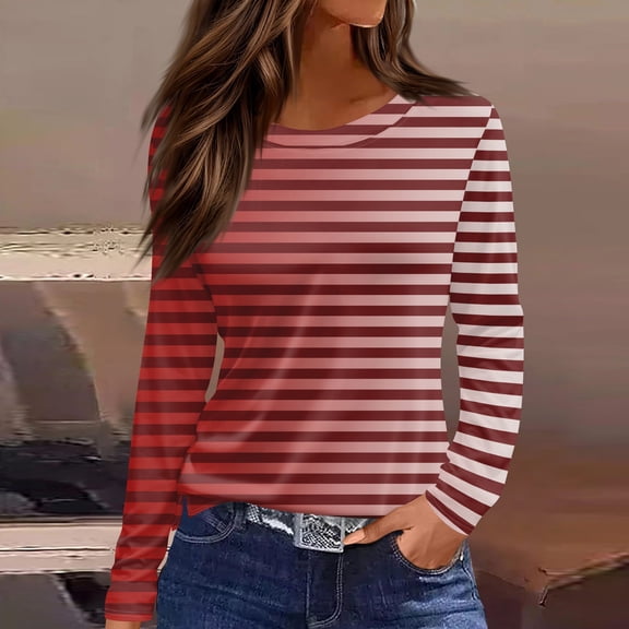 Women's Casual Long Sleeve T-Shirts Round Neck Cute Tunic Tops Basic Tees Blouses Business Work Tee TopWine M