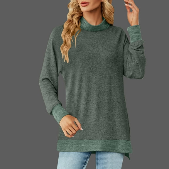 Women's Casual Long Sleeve T-Shirts Round Neck Cute Tunic Tops Basic Tees Blouses Loose Fit Pullover Army Green L
