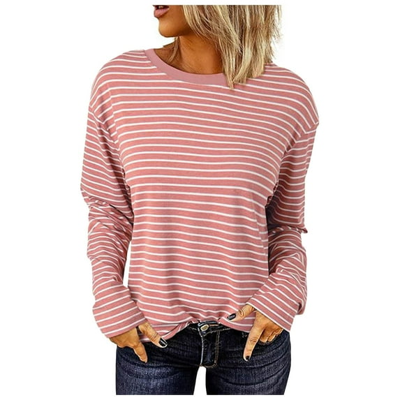 Women's Casual Long Sleeve Top Round Neck Knitted Rib Basic T Shirt