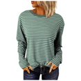 thumbnail image 1 of Women's Casual Long Sleeve Top Round Neck Knitted Rib Basic T Shirt, 1 of 8