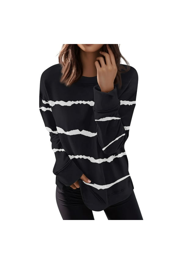 Women's Casual Long Sleeve Tops Crew Neck Round Contrast Color Loose T-Shirts Tops Pullover Sweatshirt