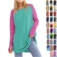 thumbnail image 1 of Women's Casual Long Sleeve Tops Crew Neck Round Hem Loose T-Shirts Tops with Thumb Holes Lightweight Workout Tops Running Pullover Women T Shirt Round Neck Basic Color Blocking Loose Tops, 1 of 4