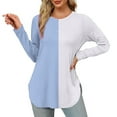 thumbnail image 1 of Women's Casual Long Sleeve Tops Crew Neck Round Hem Loose T-Shirts Tunic Tops Color Blocking Trendy Breathable Blouse 2024, 1 of 5