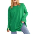 thumbnail image 1 of Women's Casual Long Sleeve Tops Crew Neck Round Hem Loose T-Shirts Tunic Tops with Thumb Holes Green L, 1 of 5