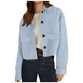 thumbnail image 1 of Women's Casual Long Sleeve Turn Down Collar Top Blouse Ladies Lapel Button Pocket Coat Jacket Fashion Outfits Trendy Winter Clothing, 1 of 6