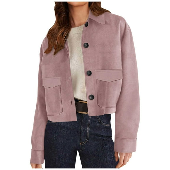 Women's Casual Long Sleeve Turn Down Collar Top Blouse Ladies Lapel Button Pocket Coat Jacket Fashion Outfits Trendy Winter Clothing