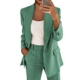 thumbnail image 1 of Women's Casual Long Sleeve Two-Piece Suit Set With Lapel Cardigan Jacket And Pants, Lapel Design Solid Color Material True To Size Standard Thickness, Suitable For, 1 of 5