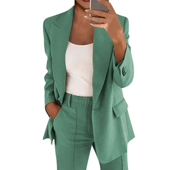 Women's Casual Long Sleeve Two-Piece Suit Set With Lapel Cardigan Jacket And Pants, Lapel Design Solid Color Material True To Size Standard Thickness, Suitable For