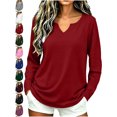 thumbnail image 1 of Women's Casual Long Sleeve V-Neck Tee Oversized Loose Fit Solid Basic Pullover Everyday Fall Winter T-Shirt, 1 of 8