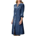 thumbnail image 1 of Women's Casual Long Sleeve Velvet Shirts Dress V Neck Buttons Knee Length Loose Fit Trendy Midi Dress Streetwear Light Blue,XL, 1 of 6