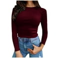 thumbnail image 1 of Women's Casual Long Sleeved Sweater Crewneck Top Basic Stretch Slim Fit Lightweight Pullover Fashion Rib Knitting Under Layer T-Shirts, 1 of 5