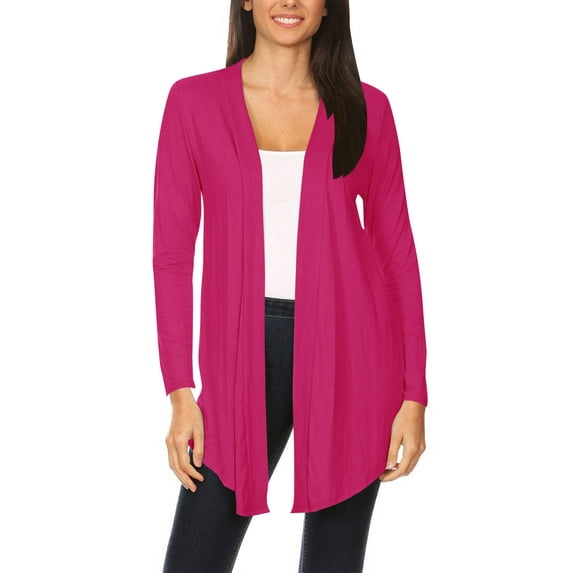 Moa Collection Women's Casual Long Sleeves Drape Open Front Solid Cardigan