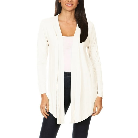 Moa Collection Women's Casual Long Sleeves Drape Open Front Solid Cardigan