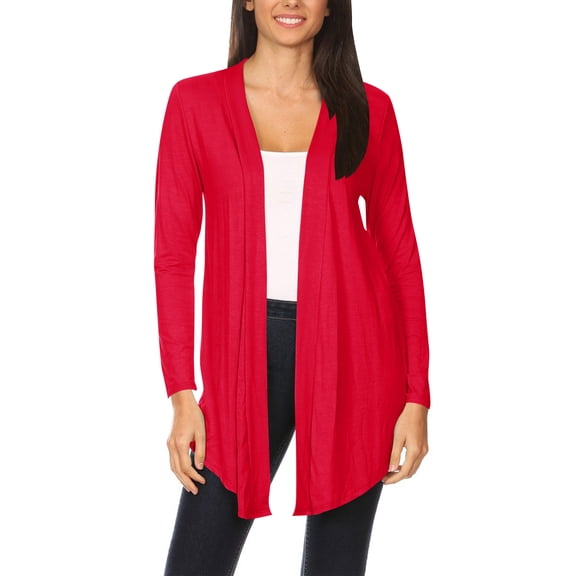 Moa Collection Women's Casual Long Sleeves Drape Open Front Solid Cardigan