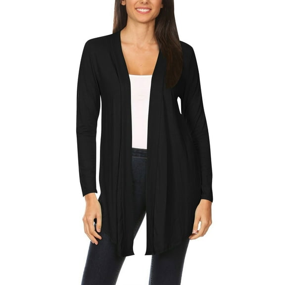 Moa Collection Women's Casual Long Sleeves Drape Open Front Solid Cardigan