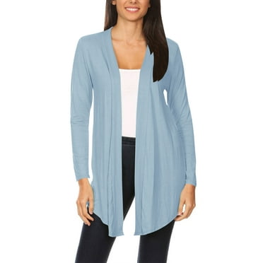 Moa Collection Women's Casual Long Sleeves Drape Open Front Solid Cardigan