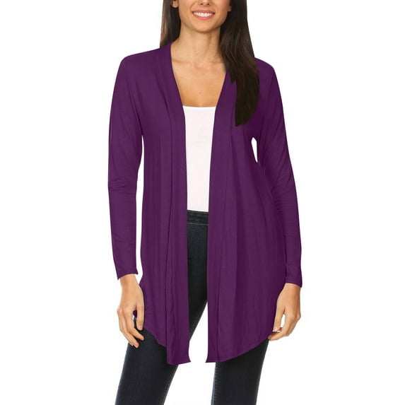 Moa Collection Women's Casual Long Sleeves Drape Open Front Solid Cardigan