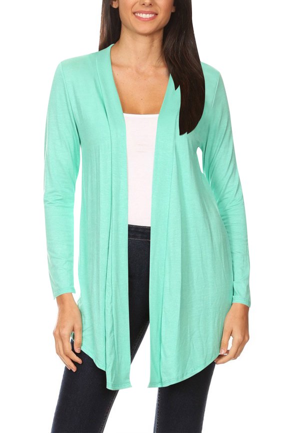 Moa Collection Women's Casual Long Sleeves Drape Open Front Solid Cardigan
