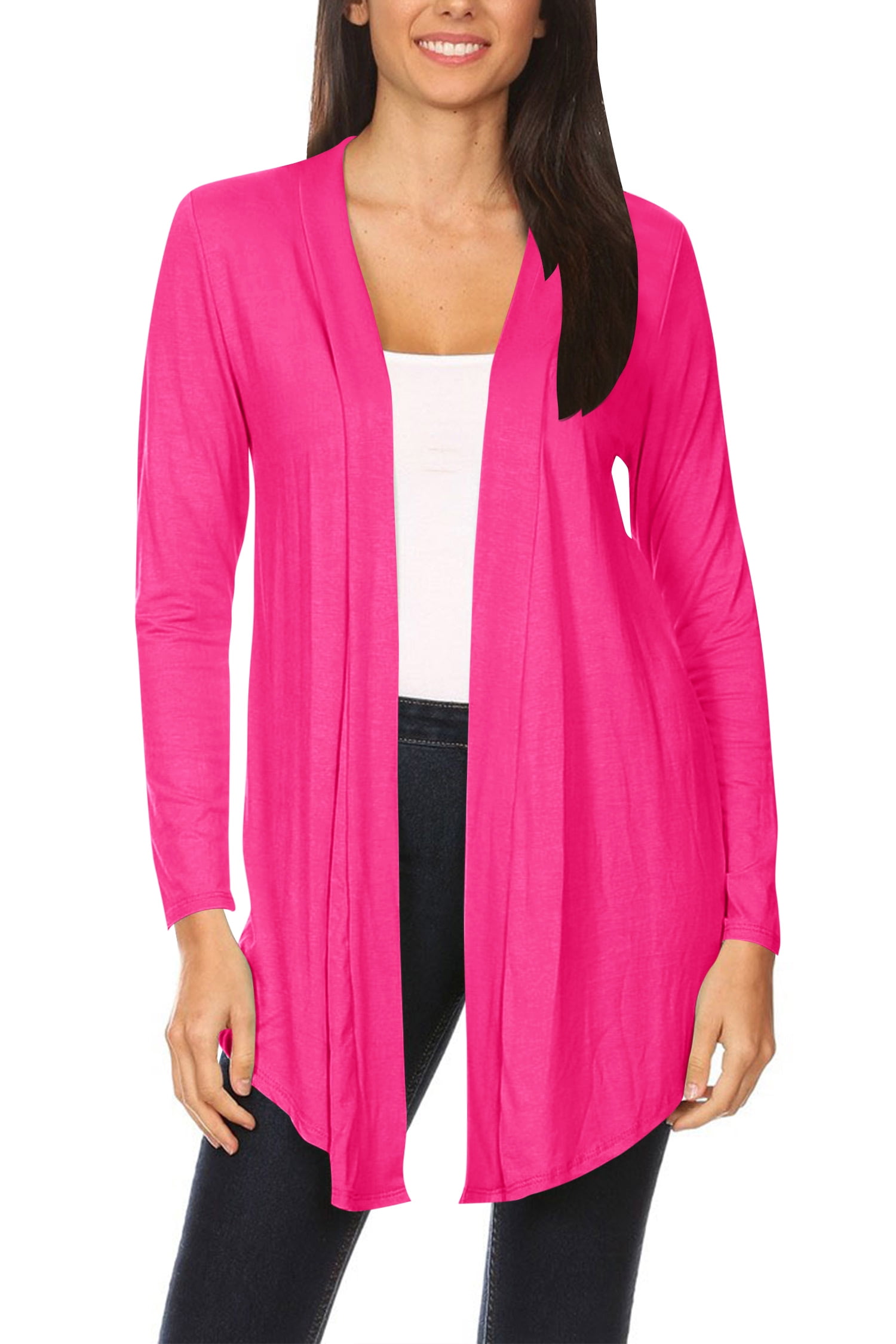 Moa Collection Women's Casual Long Sleeves Drape Open Front Solid