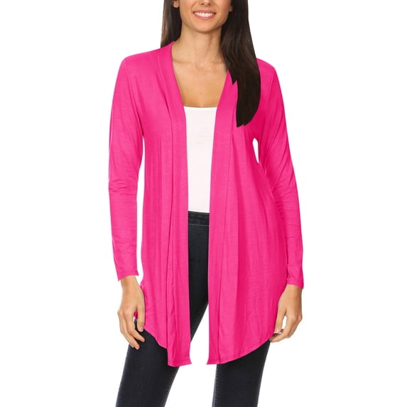 Moa Collection Women's Casual Long Sleeves Drape Open Front Solid Cardigan