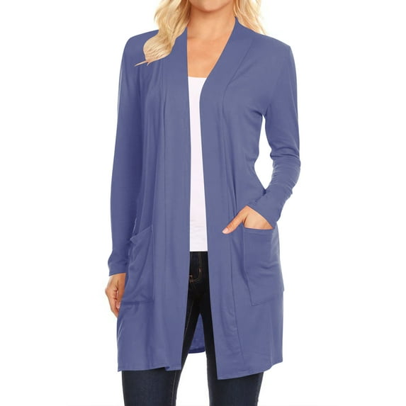 Women's Casual Long Sleeves Side Pockets Solid Cardigan