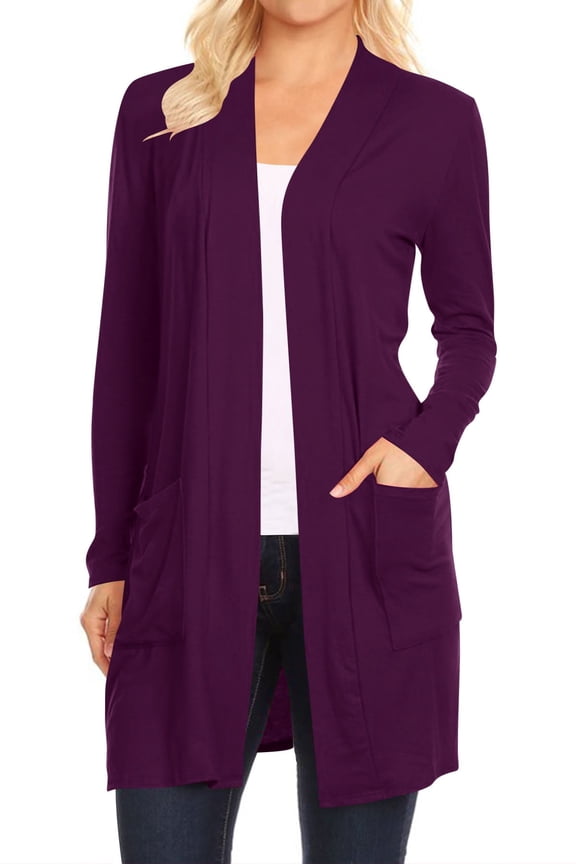 Women's Casual Long Sleeves Side Pockets Solid Cardigan