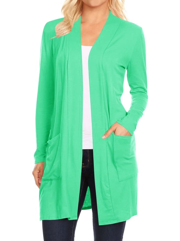 Women's Casual Long Sleeves Side Pockets Solid Cardigan