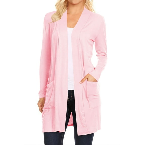 Women's Casual Long Sleeves Side Pockets Solid Cardigan