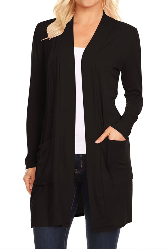 Women's Casual Long Sleeves Side Pockets Solid Cardigan
