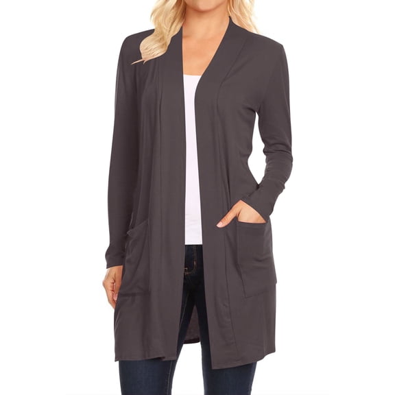 Women's Casual Long Sleeves Side Pockets Solid Cardigan