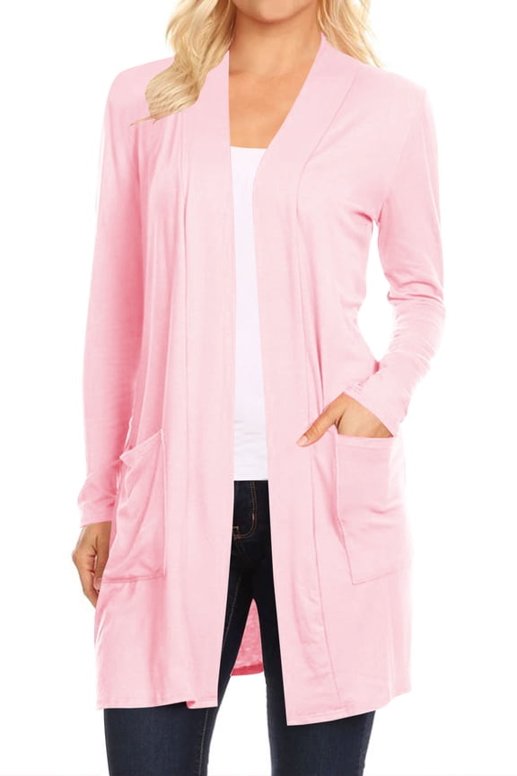 Women's Casual Long Sleeves Side Pockets Solid Cardigan