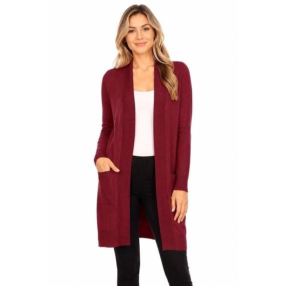 Women's Casual Long Sleeve Open Front Solid Cardigan with Side Pockets