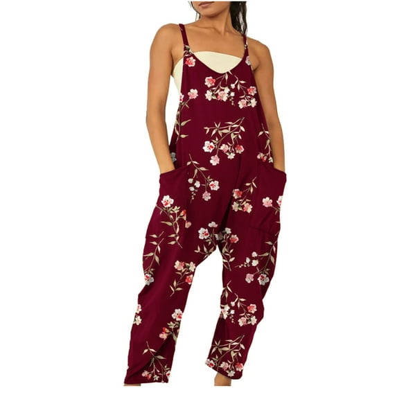 Women's Casual Loose Baggy Pocket Jumpsuit Fashion Playsuit Trousers Overalls Sling Jumpsuit