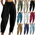 thumbnail image 1 of Women's Casual Loose Baggy Pocket Pants Trousers Overalls Playsuit Imitation Linen Cropped Pants Elastic Waistband Relaxed Fit Flowy Soft Breathable for Lounge Home Streetwear Travel Essentials, 1 of 9
